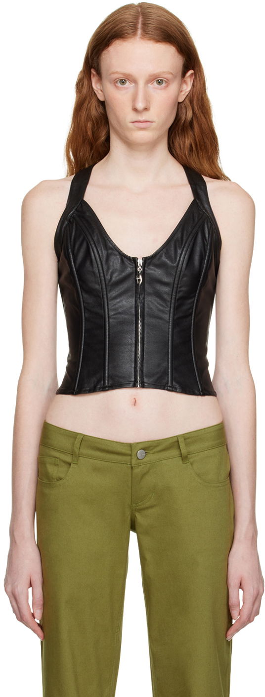 Majica brez rokavov Miaou Miaou Hannah Jewett Edition Valda Faux-Leather Tank Top Črna | 7056PUBLK, 0