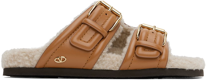 Modni dodatki Valentino Valentino Garavani Fussfriend Shearling Slide Sandals Rjava | 5W2S0IZ4SQP