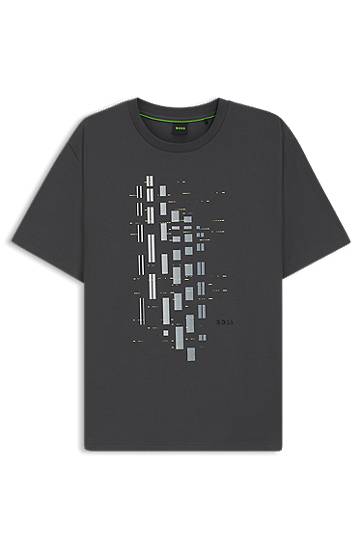 Majica BOSS Stretch Cotton Tee with Geometric Print Siva | 50543808