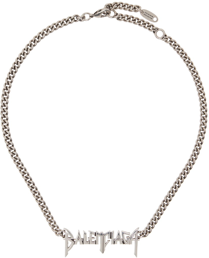 Ogrlica Balenciaga Gunmetal Typo Metal Necklace Kovinski | 787781-TZ99I-0911