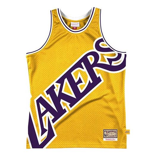Majica brez rokavov Mitchell & Ness Los Angeles Lakers Big Face 2.0 Jersey Rumena | MSTKBW19146-LALLTGD