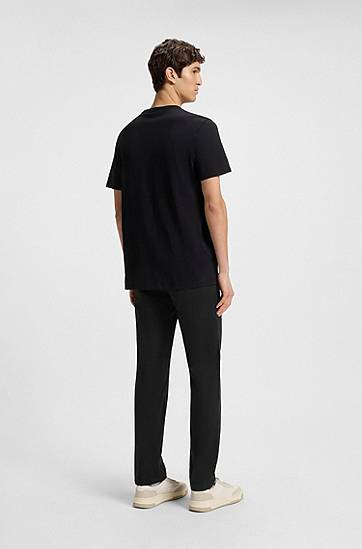 Hlače BOSS Regular-Fit Stretch-Cotton Satin Chinos Črna | 50534378, 1