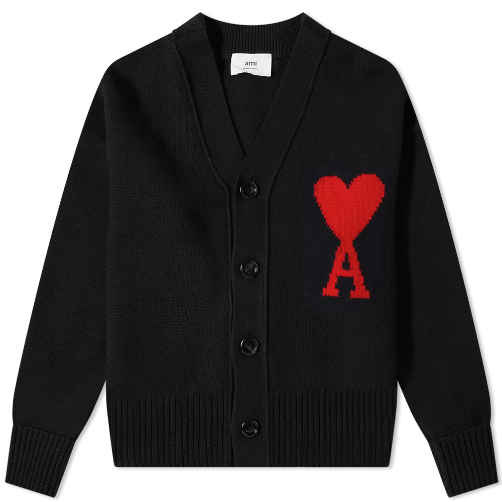 Pleteni pulover AMI Large A Heart Cardigan Črna | BFUKC002-018-009, 0