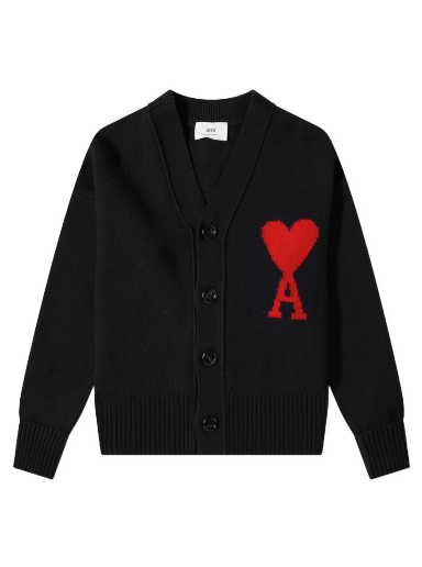 Pleteni pulover AMI Large A Heart Cardigan Črna | BFUKC002-018-009