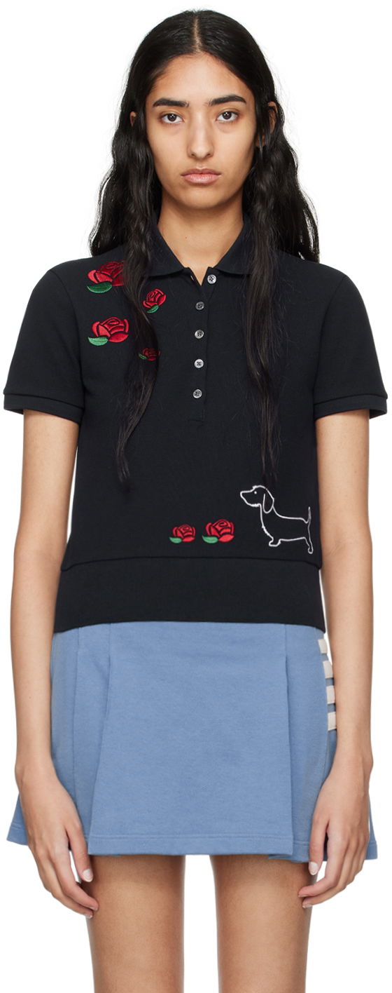 Polo majica Thom Browne Hector & Rose Embroidered Polo Črna | FJP096E-00050
