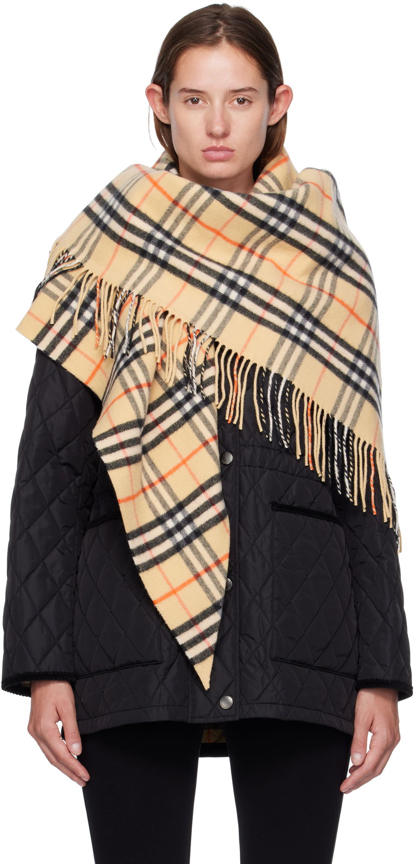 Šala Burberry Burberry Check Wool Cashmere Cape Bež | 8113128