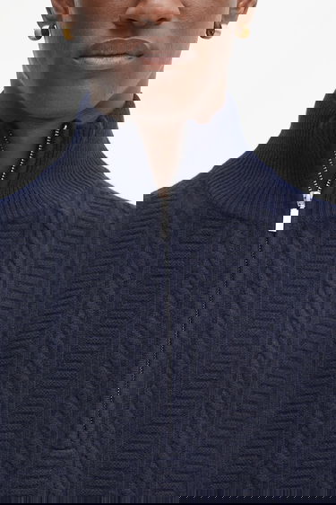 Pleteni pulover A.P.C. A.P.C. Pull Theo Half Zip Sweater Mornarica | WVBCZ.H23416, 3