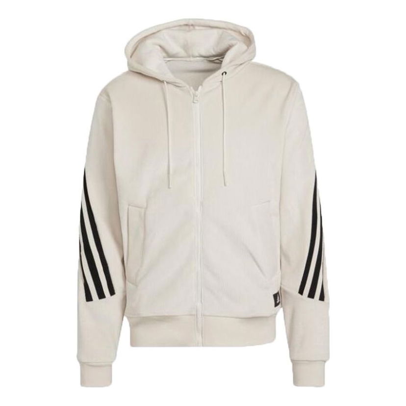 Pulover adidas Originals Adidas Back Stripe Velvet Hooded Jacket Bež | H47895