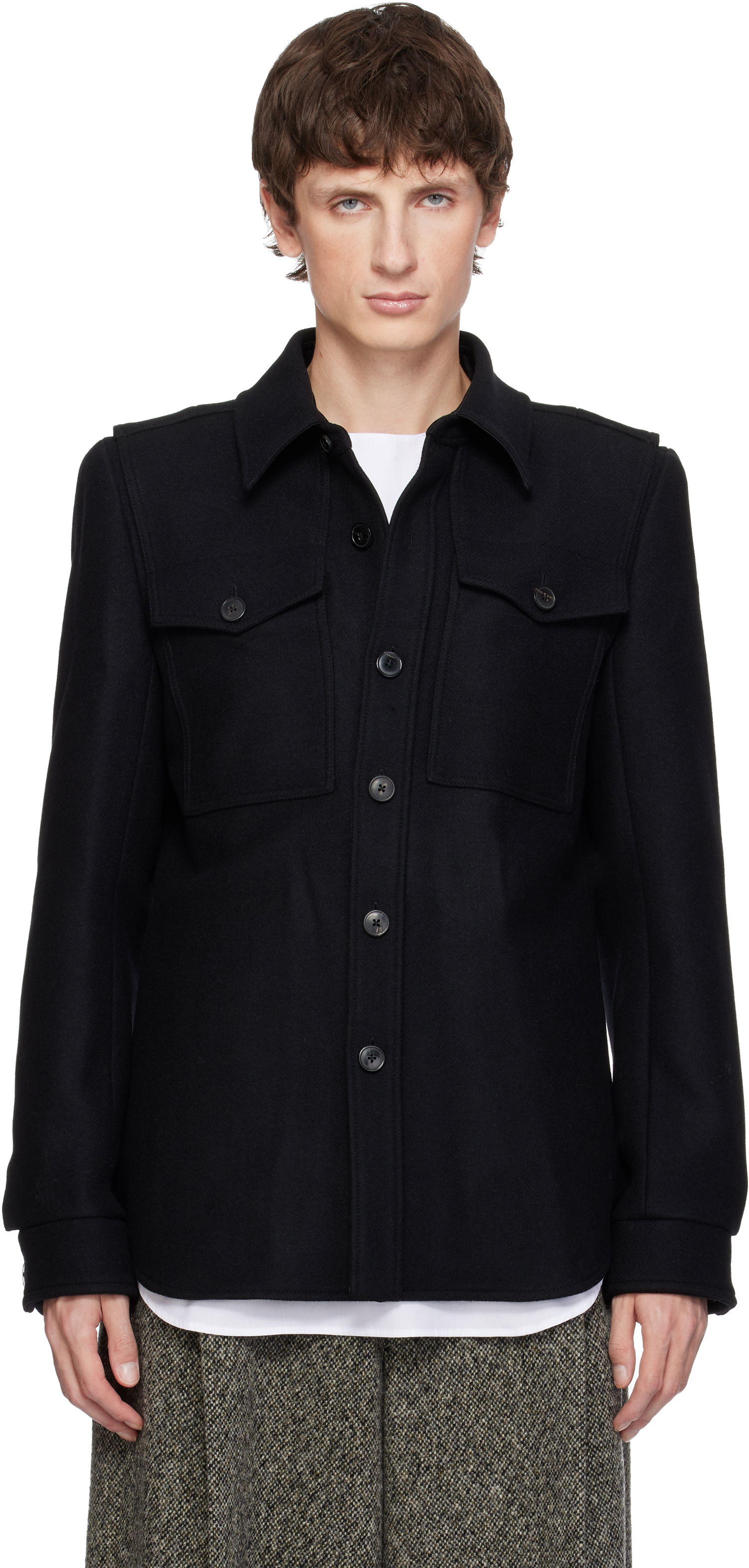 Srajce Dries Van Noten Constructed Wool Overshirt Črna | 252-020765-2216, 0
