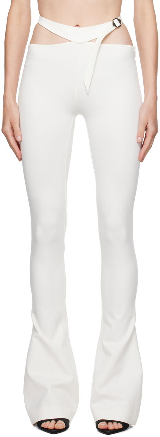 Hlače The Attico Attico Pin-Buckle Flare Pants Bela | 241WCP166 RY02
