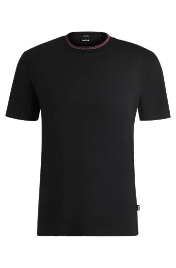 Majica BOSS Slim Fit Mercerized Cotton Tee with Collar Stripe Črna | 50531793
