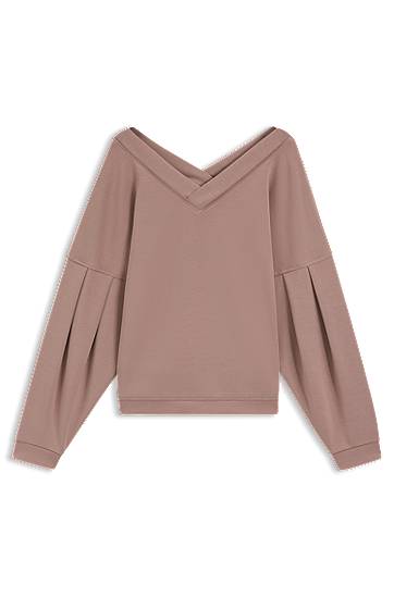 Pleteni pulover BOSS V-Neck Balloon-Sleeve Sweatshirt Roza | 50545647, 0