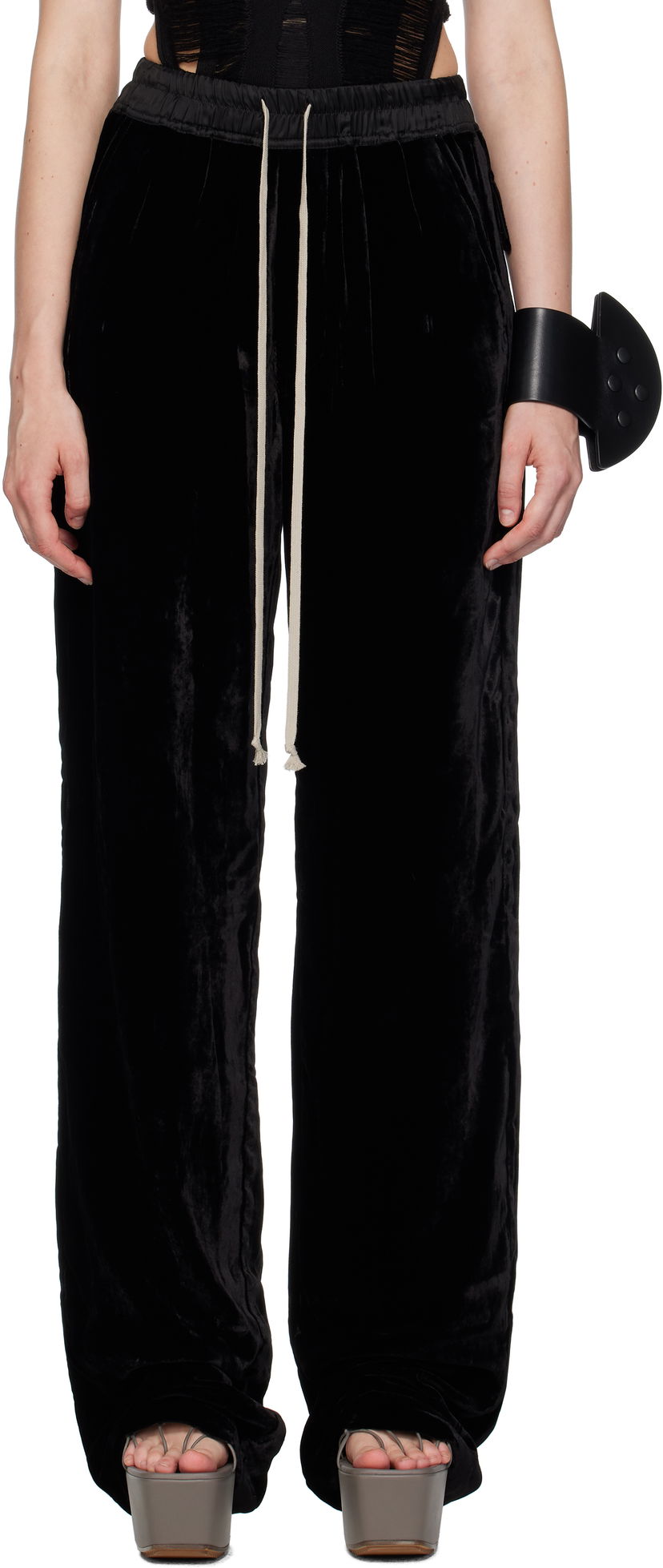 Hlače Rick Owens Rick Owens Dietrich Drawstring Velvet Trousers Črna | RP02E4325 V
