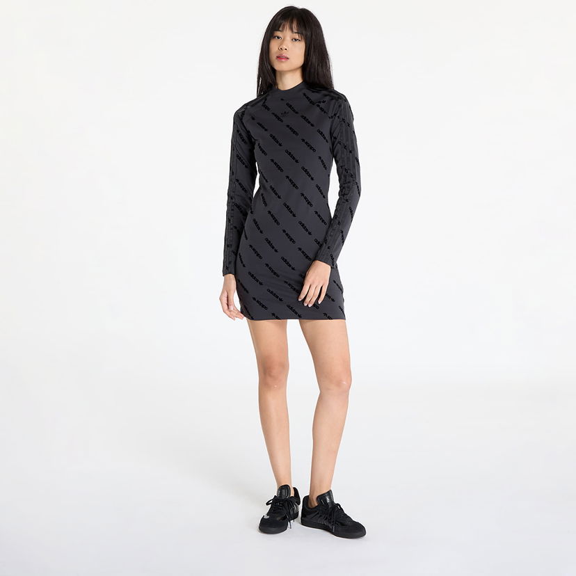 Obleke adidas Originals Dress adidas Monogram Bodycon Dress Carbon S Črna | JE8358