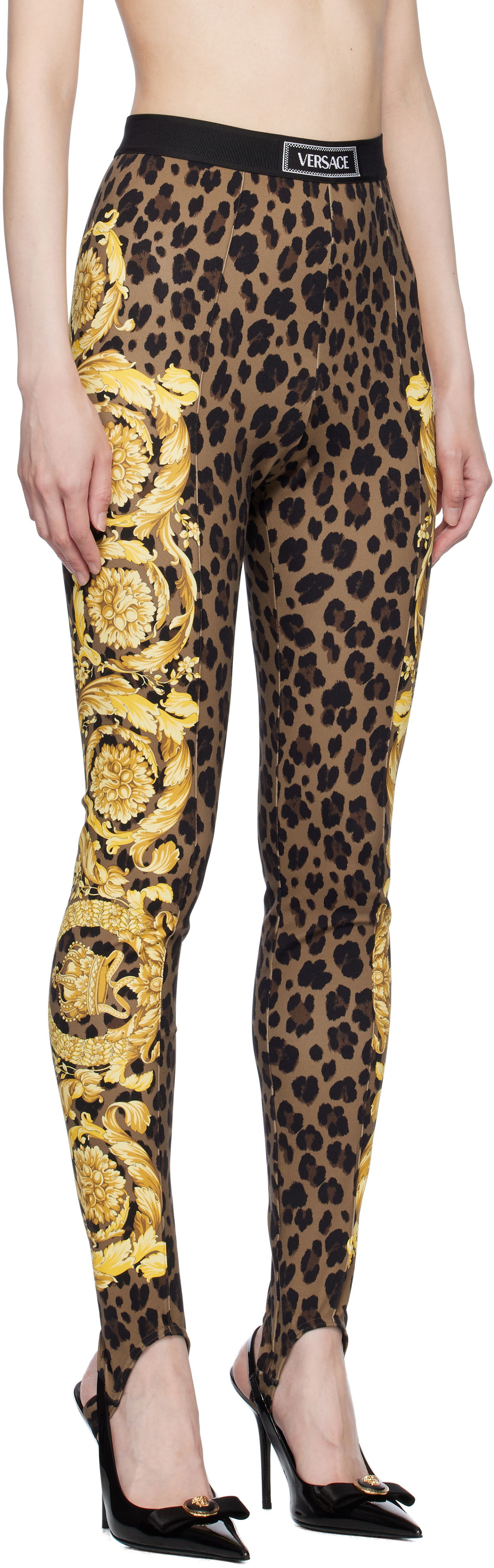 Pajkice Versace Stirrup Leggings With Baroque Print Rjava | 1015879_1A12087_5N440, 1