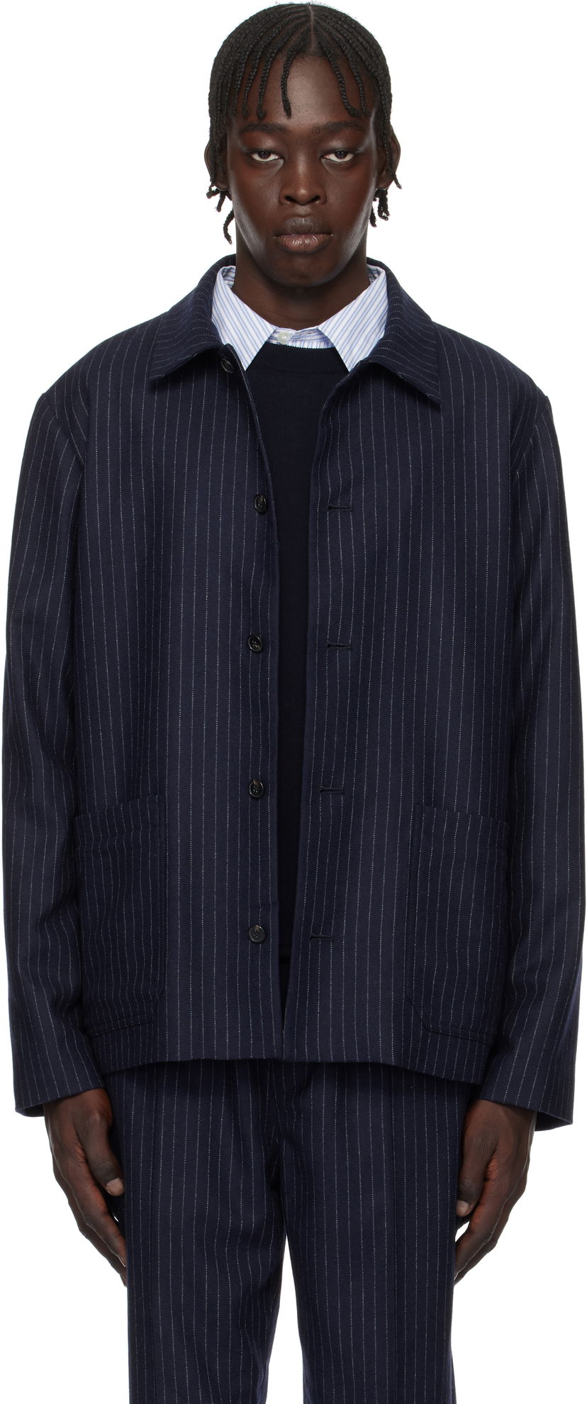 Bomber jakna A.P.C. Pinstripe Wool Jacket Mornarica | WOARO-H03208