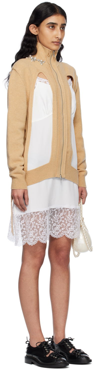 Obleke Simone Rocha Simone Rocha Embellished Window Zip Cardigan Bež | LMK4BW 0660, 1
