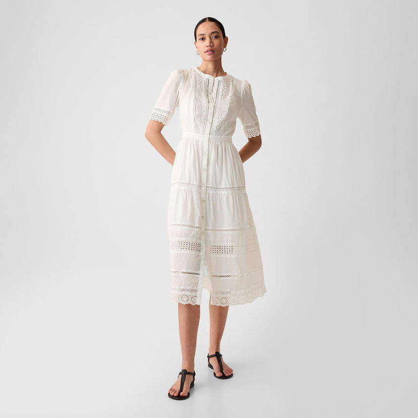 Obleke GAP Dresses Shortsleeve Midi Dress New Off White Bež | 880287-02