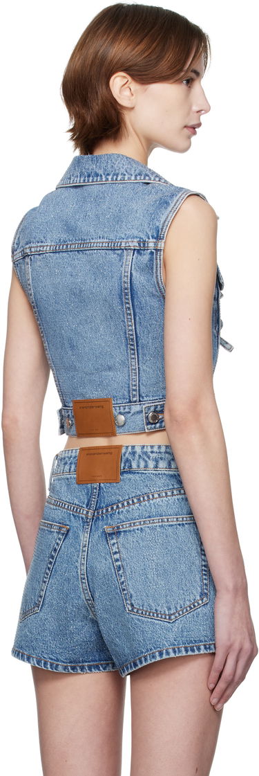 Telovnik Alexander Wang Alexander Wang Clear Bead Hotfix Cropped Denim Vest Modra | 1WC1251603, 2