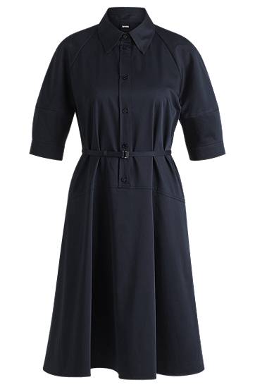 Obleke BOSS Stretch Cotton Shirt Dress with Half Placket Mornarica | 50537388