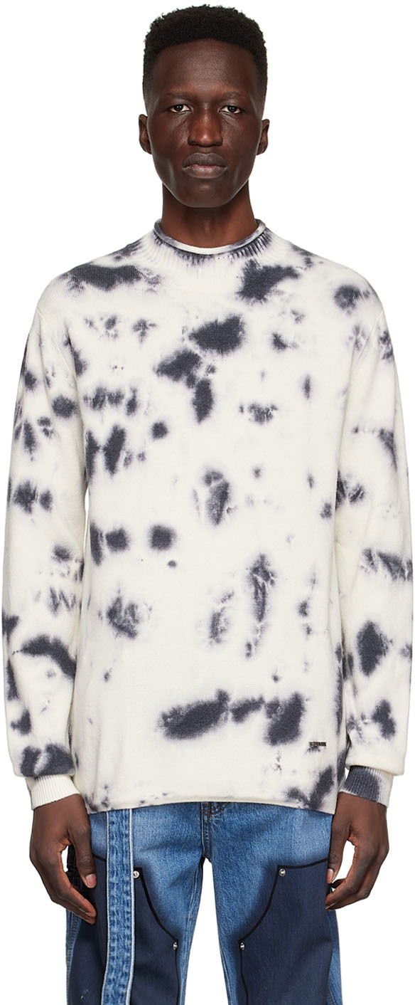 Pleteni pulover We11done Tie-Dye Wool Sweater Bela | WD-KT1-22-604-U-BK