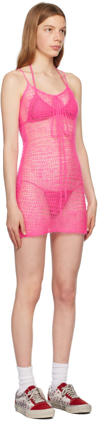 Obleke ERL Open Knit Bow Minidress Roza | ERL06O104, 1