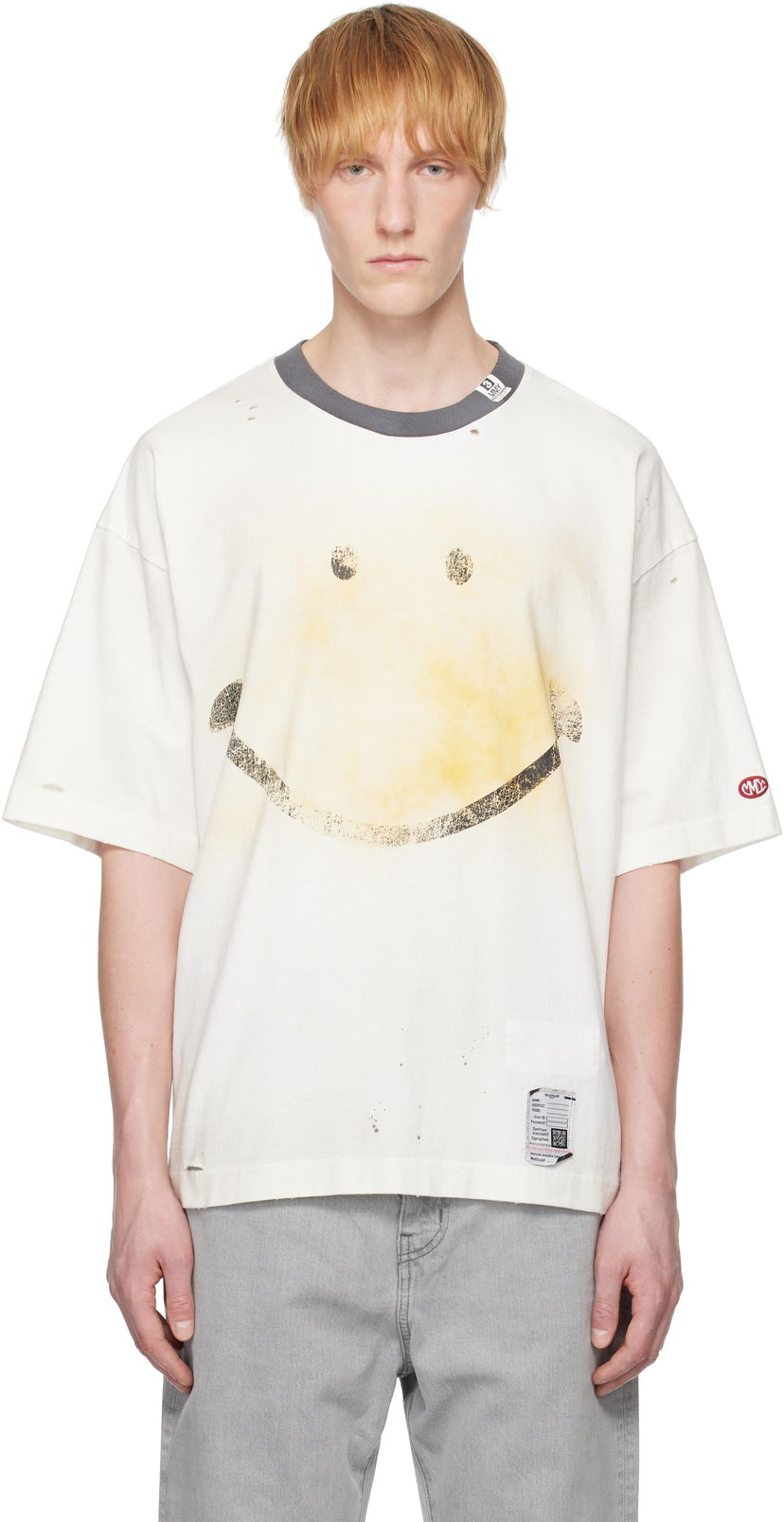 Majica Maison MIHARA YASUHIRO Maison MIHARA YASUHIRO Smiley Face Printed T-Shirt Bela | J14TS762