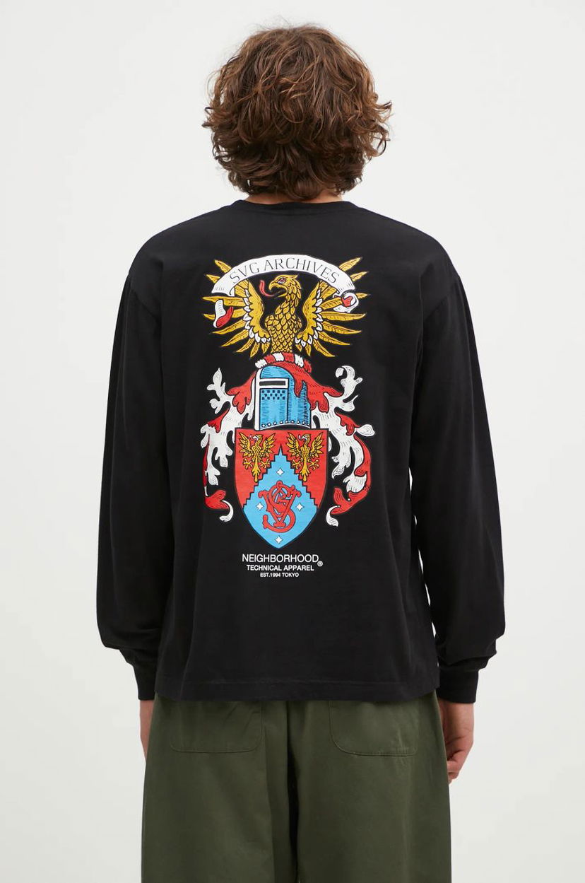 Majica Neighborhood Black Long Sleeve T-Shirt with Graphic Print Črna | 242PCNH.LT13