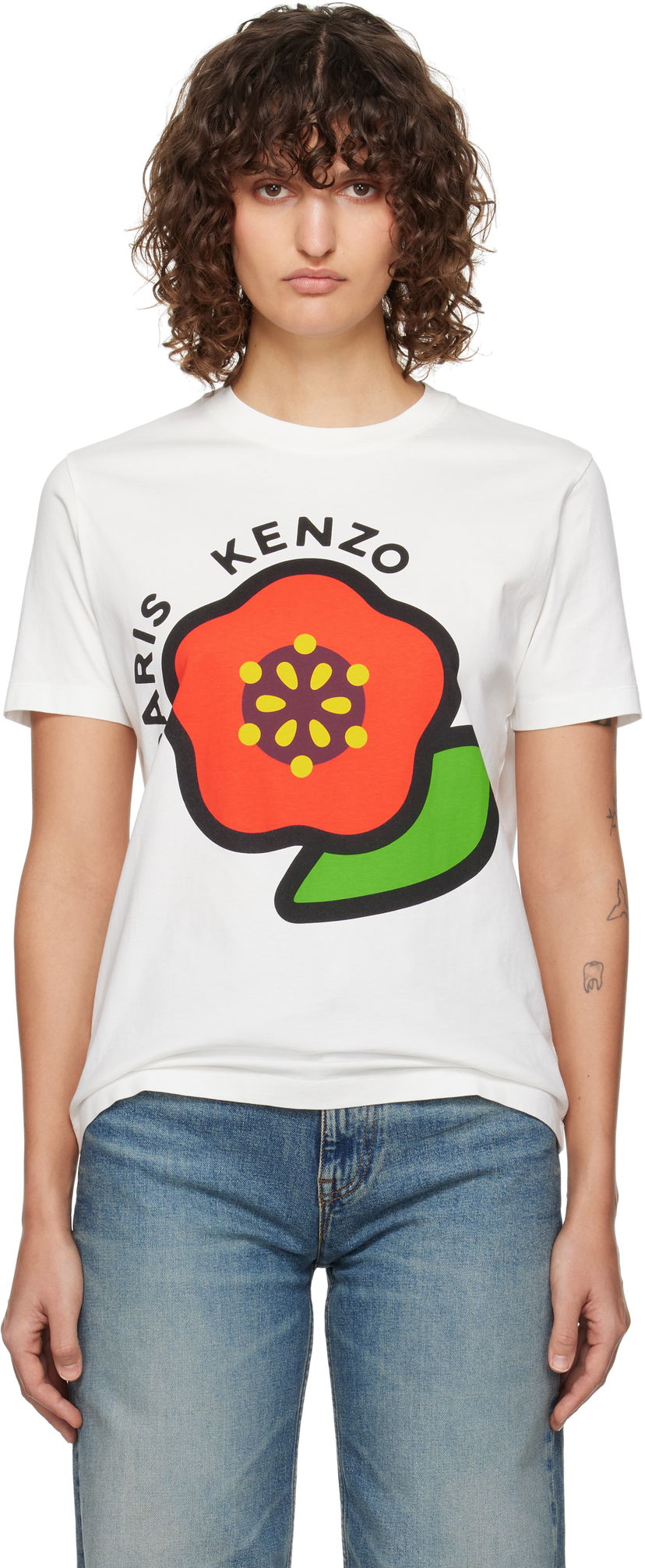 Majica KENZO Pop Flower Graphic Loose T-Shirt Bela | FF52TS1684SO