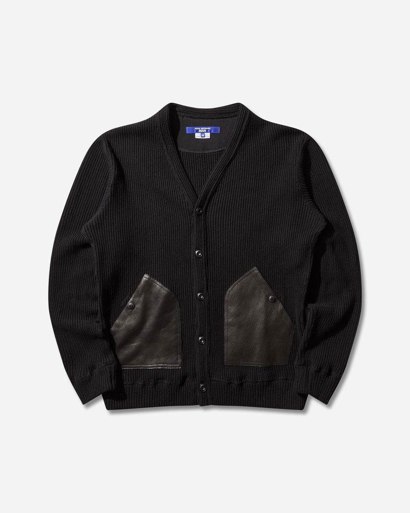Pleteni pulover Junya Watanabe Junya Watanabe Ribbed Knit Wool Cardigan with Leather Pockets Črna | WP-T011-W25 1