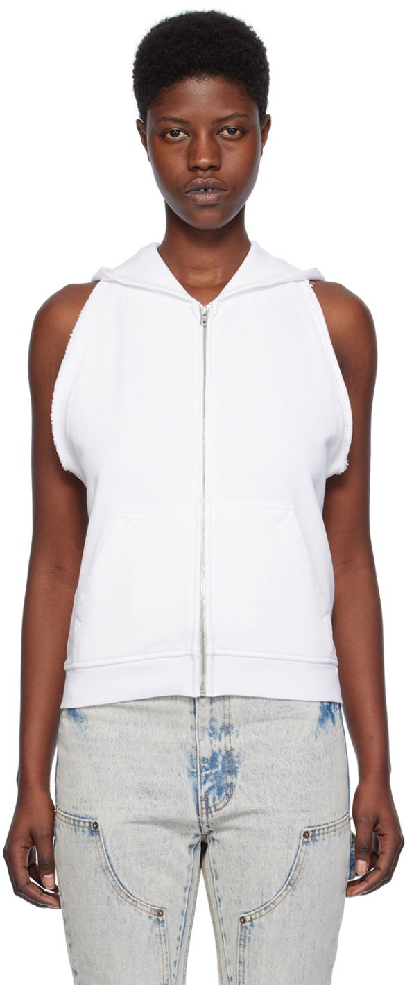 Pulover We11done Sleeveless Zip Hoodie Bela | WD-TJ0-24-756-W-WH