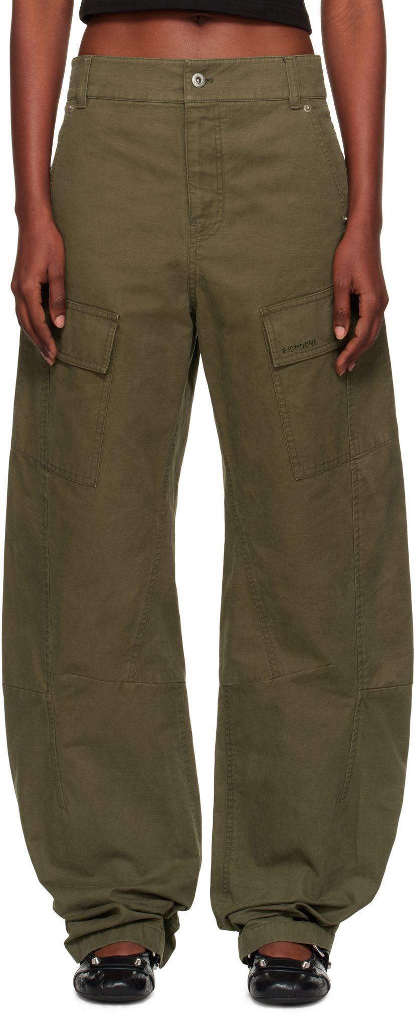 Cargo hlače We11done We11done Curved Cargo Trousers Zelena | WD-PT2-25-216-W-KK