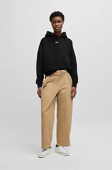 Pulover BOSS Oversized Cotton Terry Hoodie with Handwritten Logo Črna | 50547572, 1