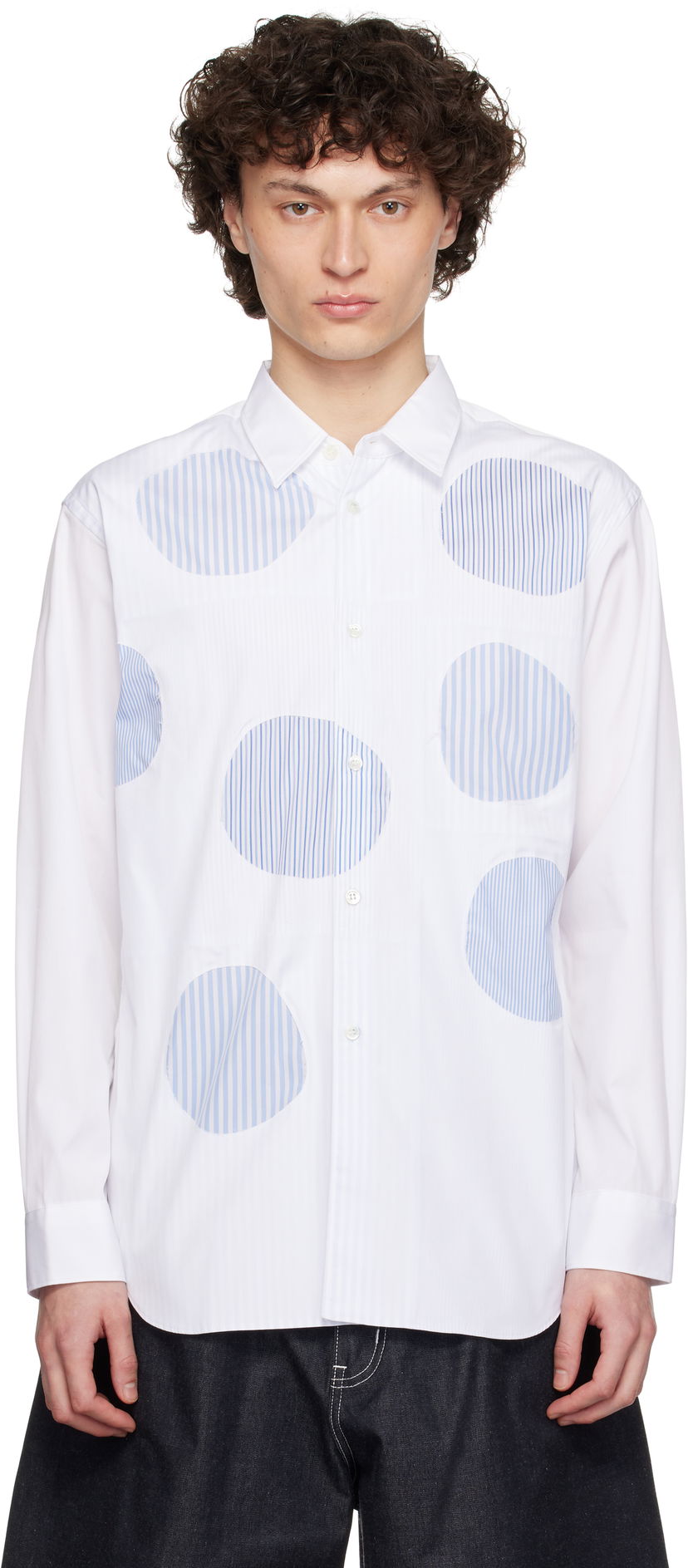 Srajce Comme des Garçons Comme des Garçons Shirt Plain & Stripe Shirt Bela | FO-B015-S25