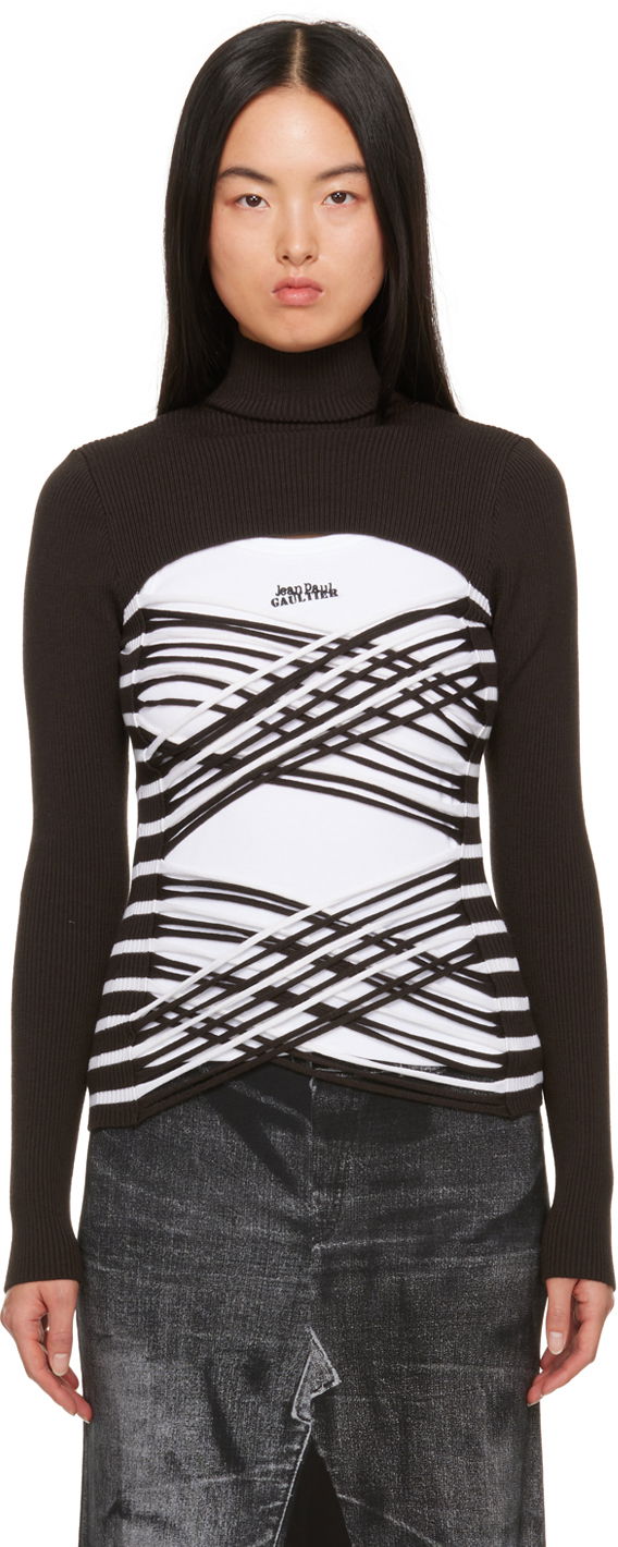 Pleteni pulover Jean Paul Gaultier Jean Paul Gaultier Striped Turtleneck Top Črna | 23/15-F-PL038-M056-6001