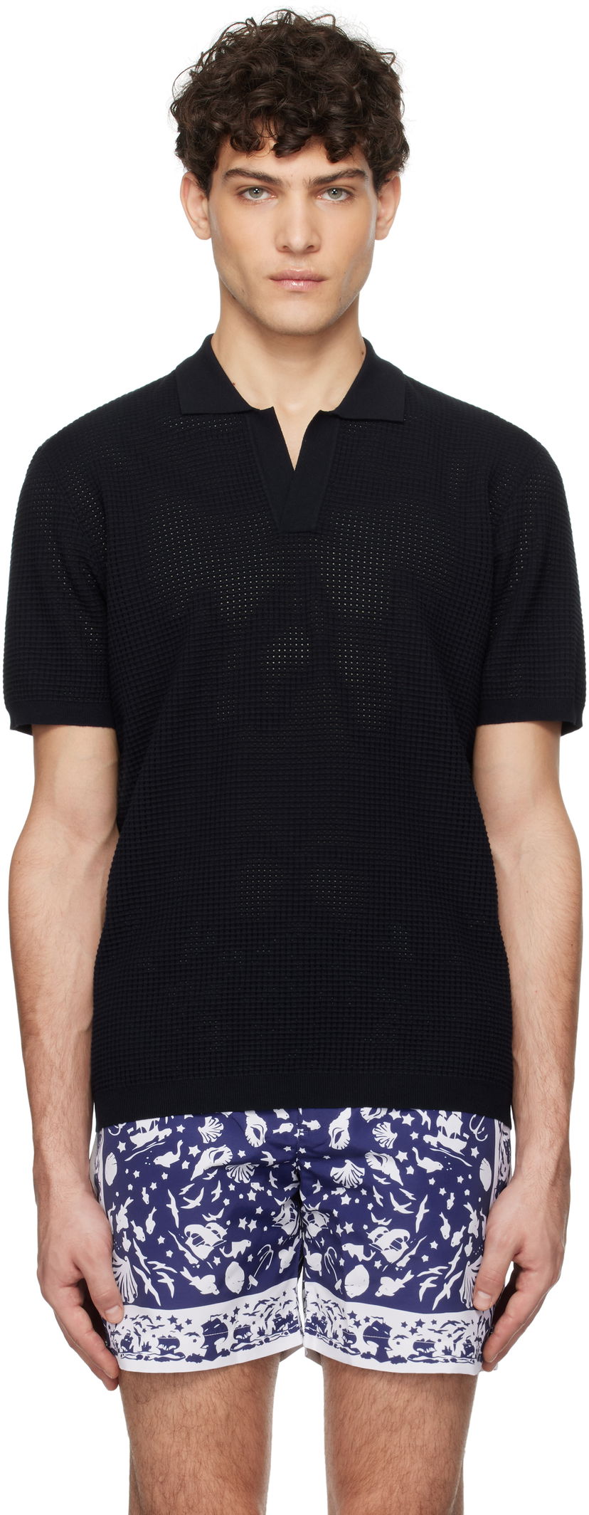 Polo majica Orlebar Brown Orlebar Brown Roddy Open Knit Polo Črna | 277989