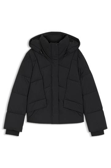 Puhovka BOSS Padded Hooded Jacket with Piped Details Črna | 50546845