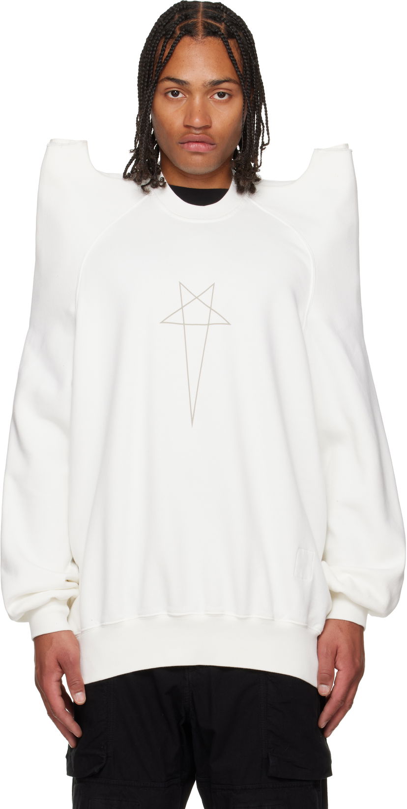 Pulover Rick Owens Concordians Tecsweat Padded Shoulder Sweatshirt Bela | DU02E7272 FEP3
