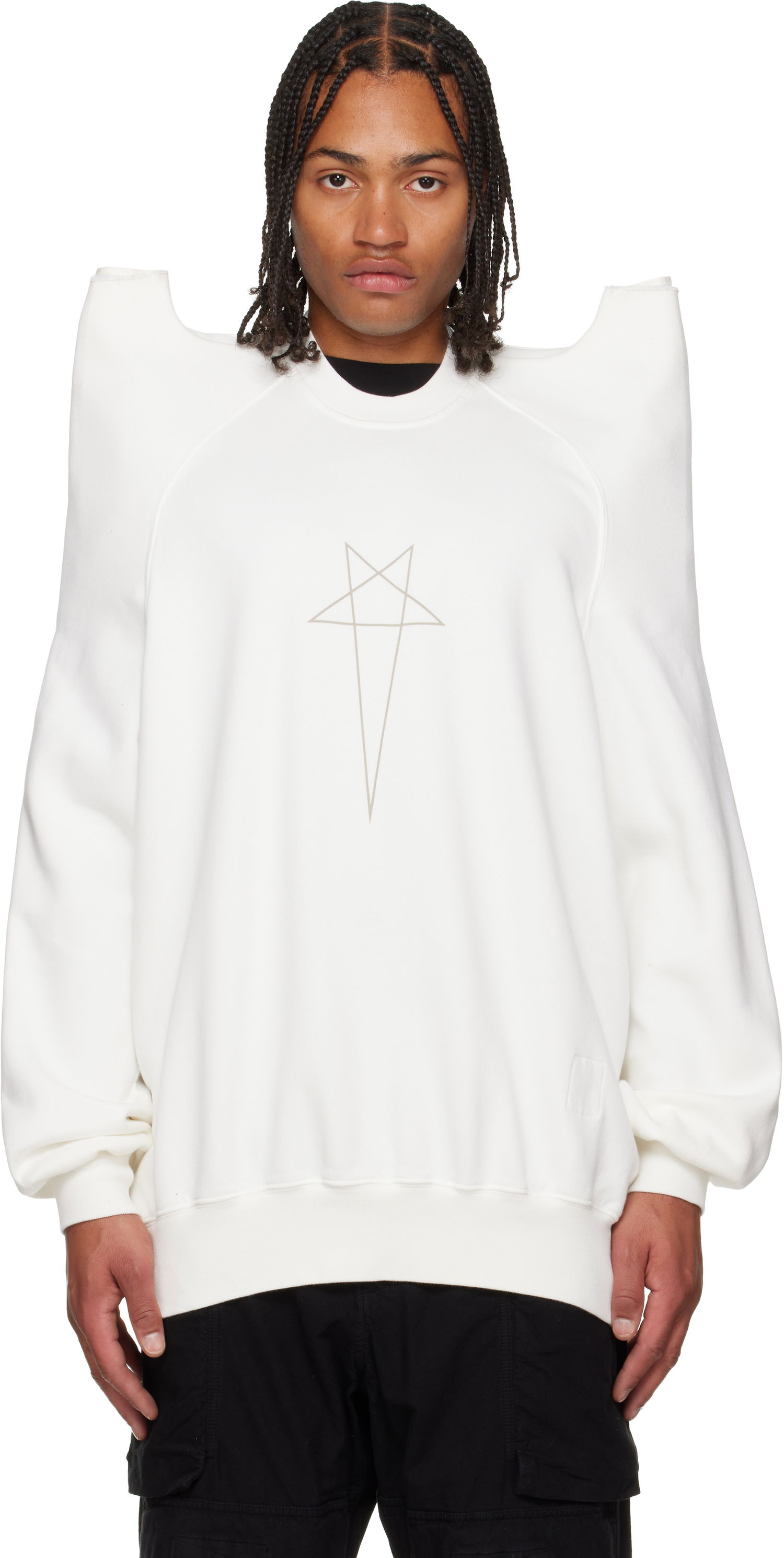 Pulover Rick Owens Concordians Tecsweat Padded Shoulder Sweatshirt Bela | DU02E7272 FEP3, 0