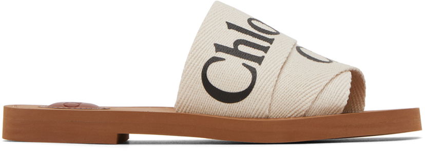 Superge in čevlji CHLOÉ Woody Flat Slide Sandals Bež | CHC22U188Z3