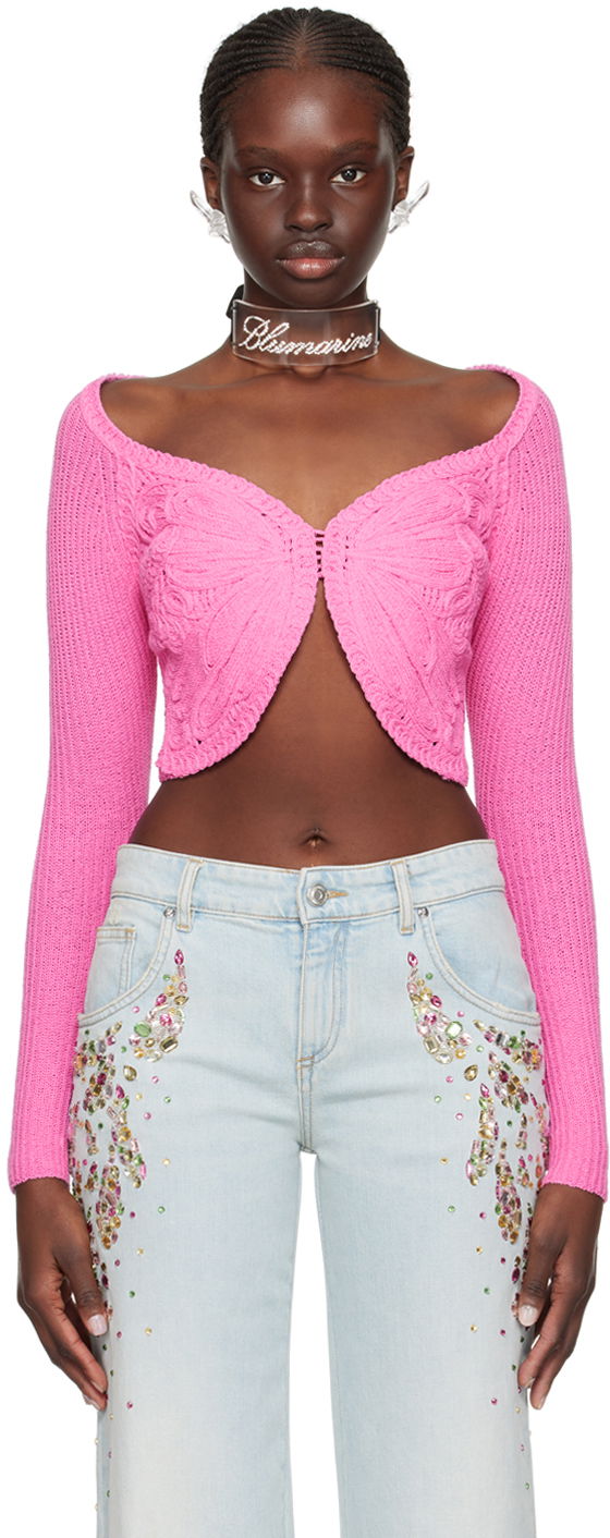 Krop-top Blumarine Embroidered Cropped Cardigan Roza | P422M450A