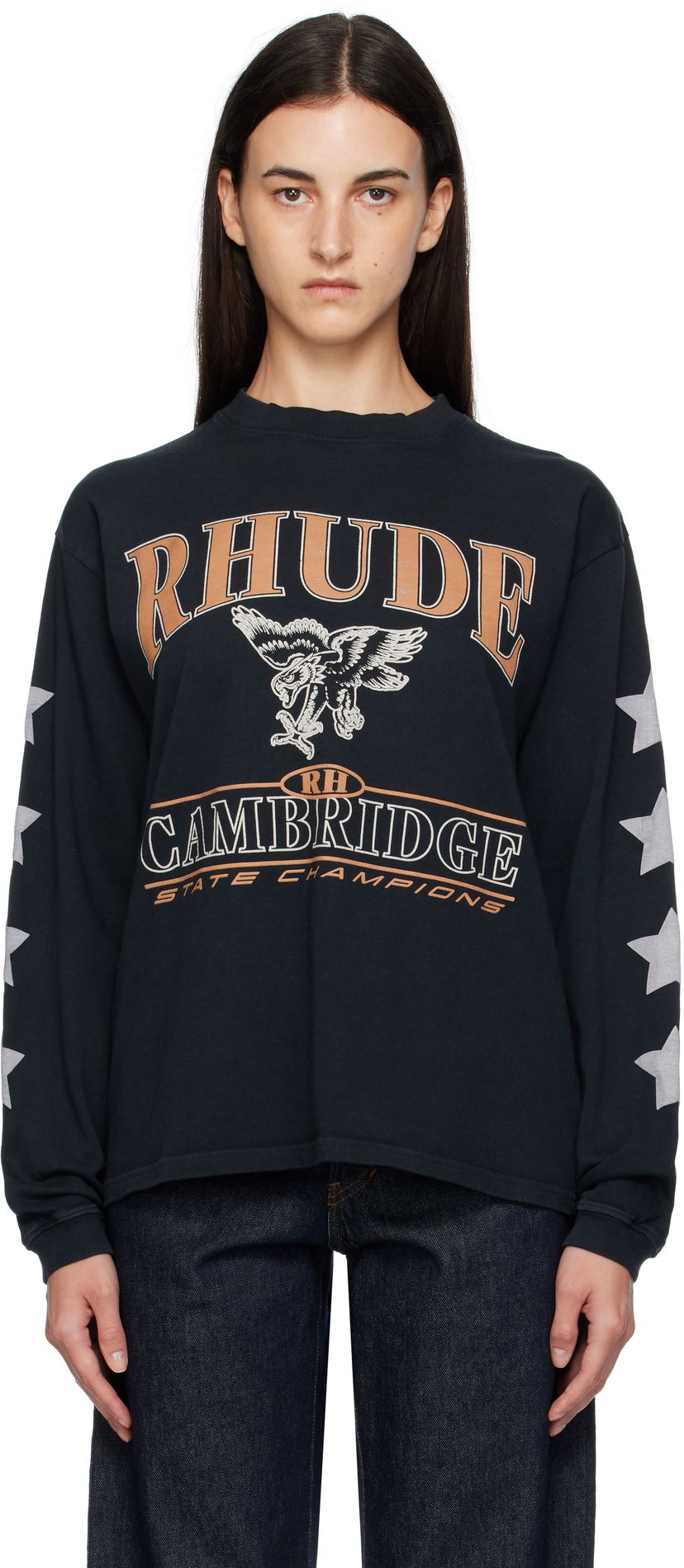 Majica Rhude Rhude 'Cambridge State Champs' Long Sleeve T-Shirt Črna | RHPF25TT15012