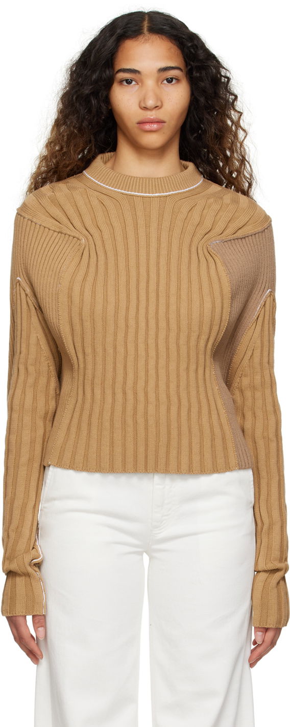 Pleteni pulover Maison Margiela Paneled Ribbed Sweater Rjava | S52GP0126 S18165
