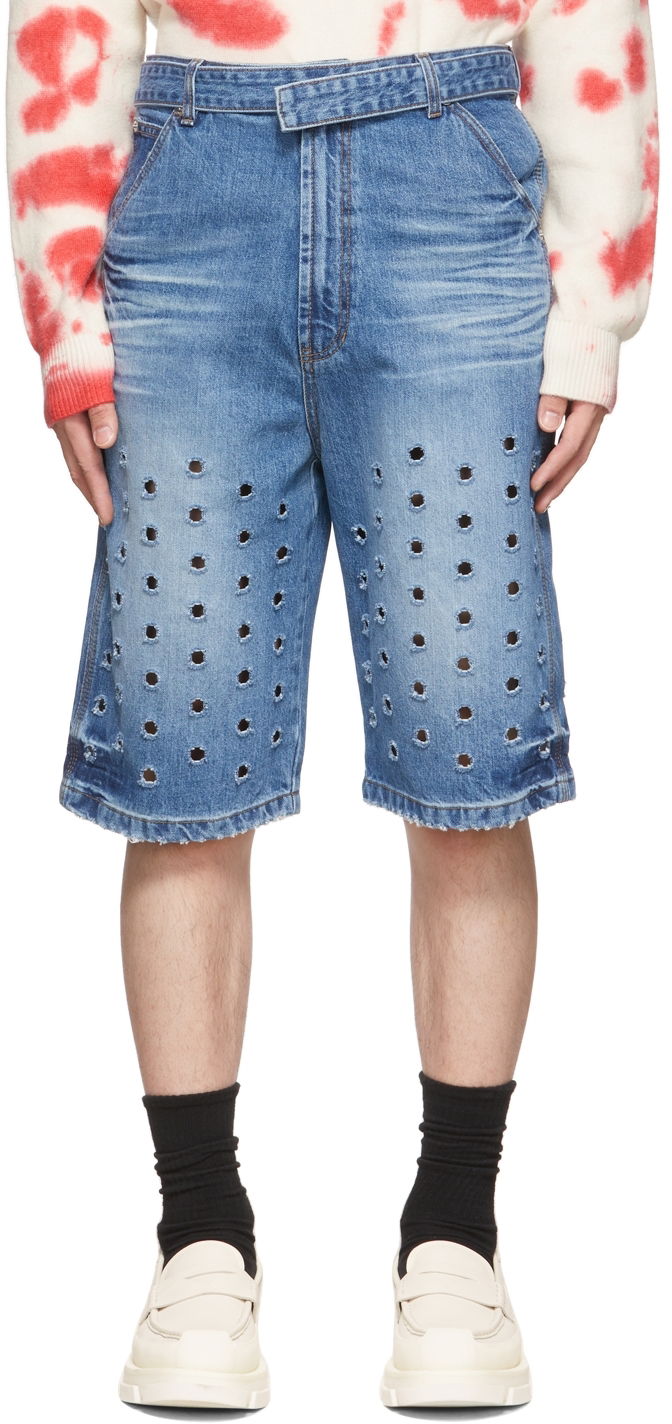 Kratke hlače We11done Denim Cut-Out Shorts Modra | WD-DP1-22-358-M-BL