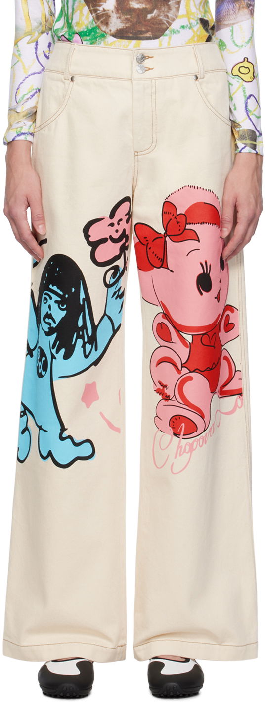Kavbojke Chopova Lowena Graphic Print Wide-Leg Jeans Bež | 4062