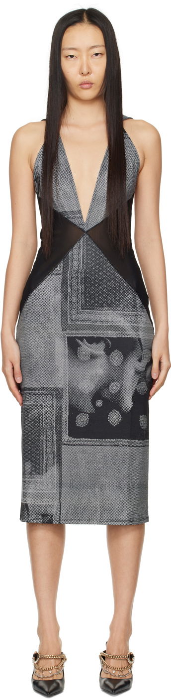 Obleke Miaou Miaou Joan Print Midi Dress Siva | 5042VISSCI