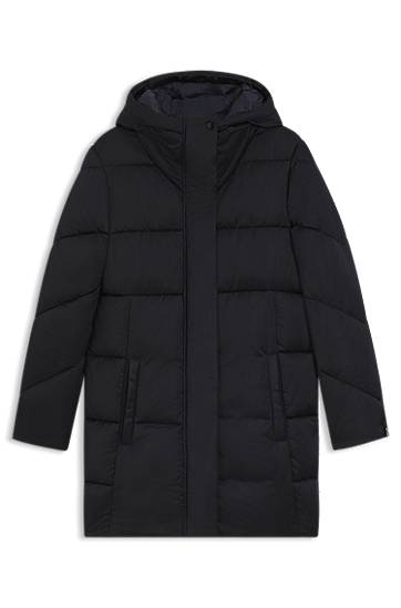 Puhovka BOSS Water-repellent Hooded Quilted Puffer Jacket with Piping Črna | 50546834