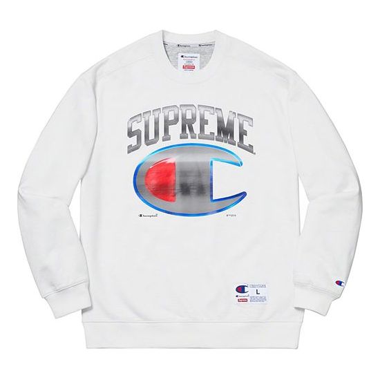 Pleteni pulover Supreme Chrome Crewneck Crossover Sweatshirt by Supreme x Champion Bela | SUP-SS19-10249