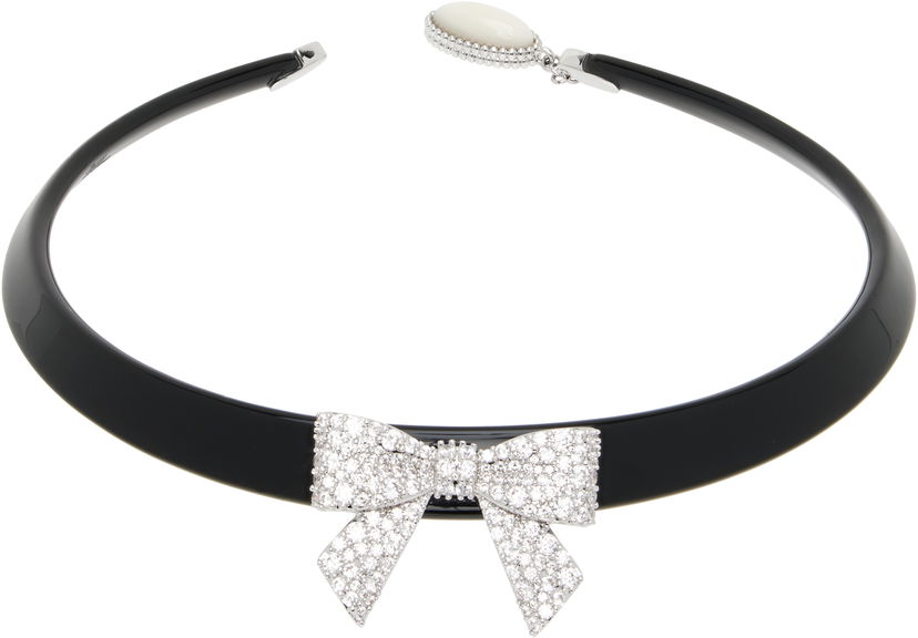 Ogrlica SHUSHU/TONG YVMIN Edition Pave Bowknot Acetate Choker Črna | 25630SLV00NN