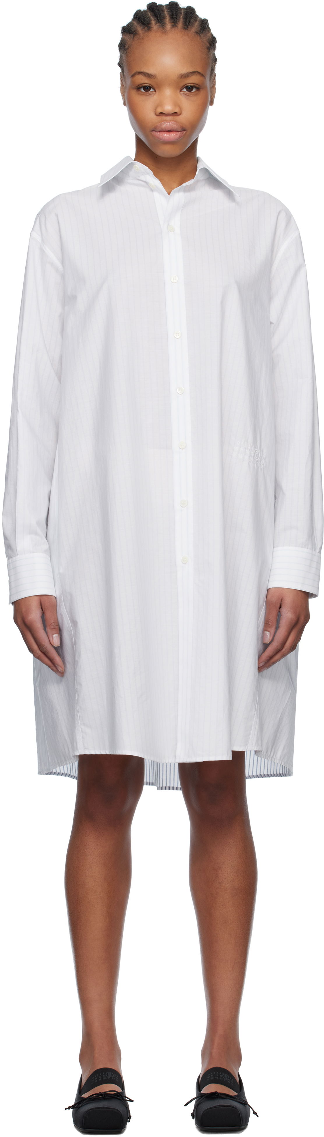 Obleke Maison Margiela MM6 Maison Margiela Spliced Striped Cotton Poplin Midi Shirt Dress Bela | S52DD0059 M35252, 0